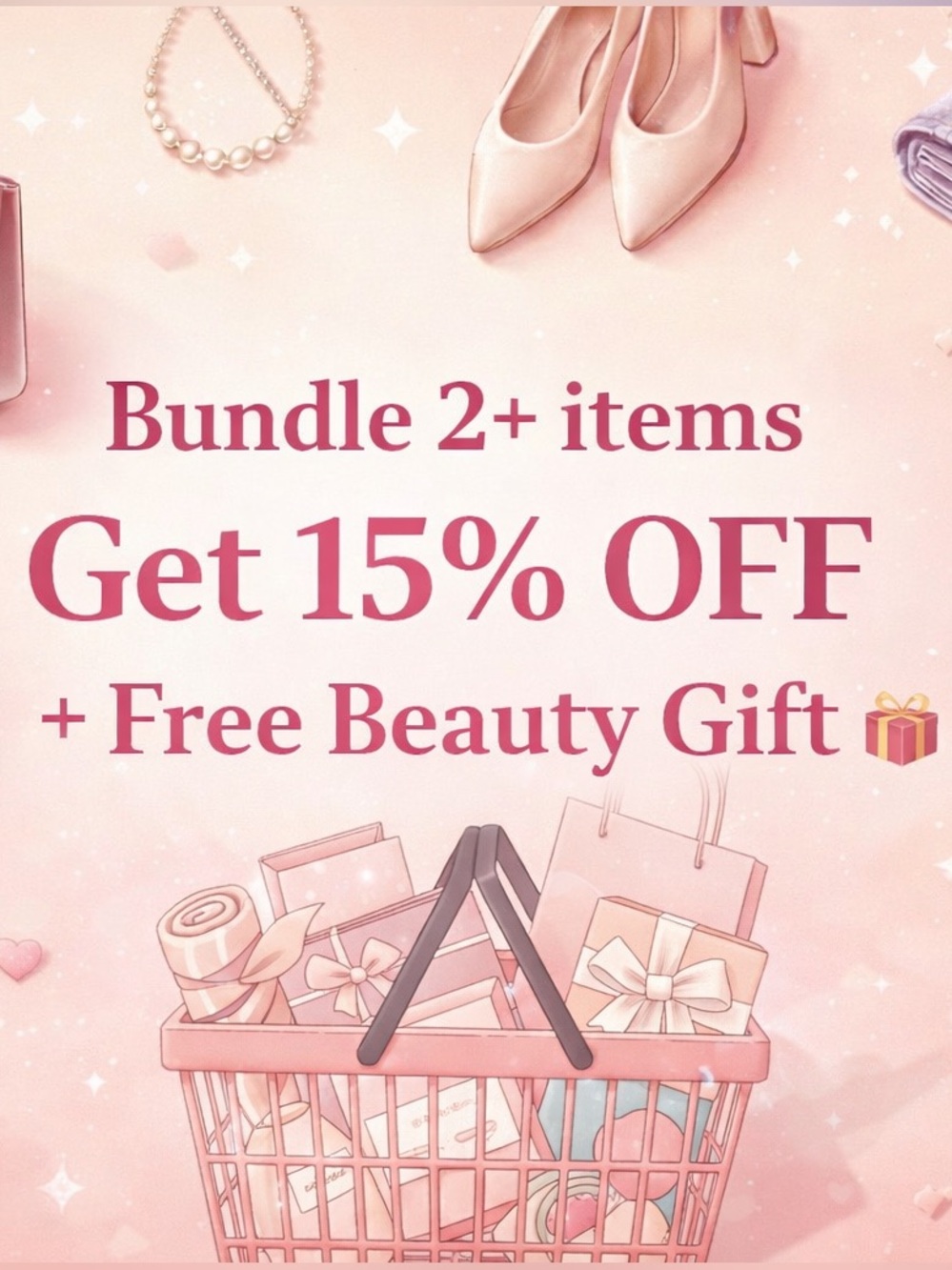 15% OFF Bundle Sale Graphic - Pink Promotional Poster